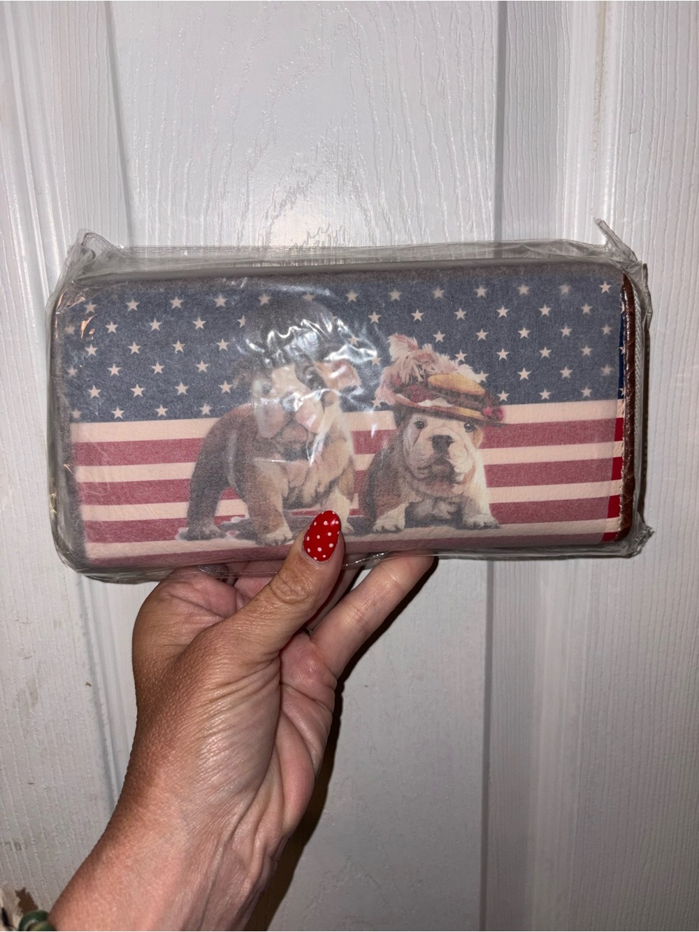 Patriotic Bulldog Print Clutch Wallet - Blue & Red